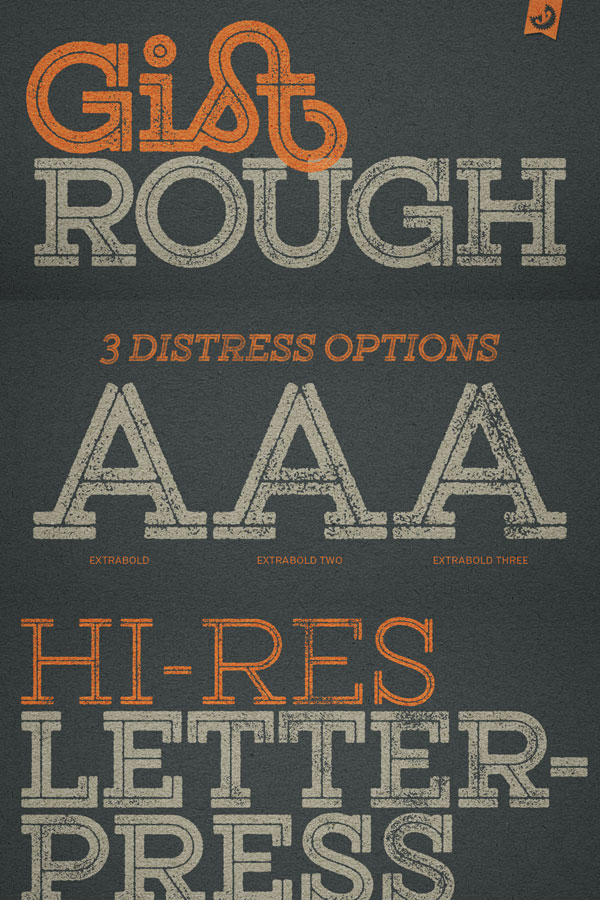 Gist Rough - letterpress font family from Yellow Design Studio