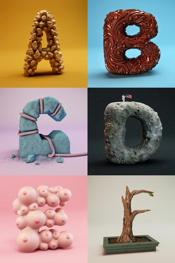 The Sculpted Alphabet by FOREAL (A - F)