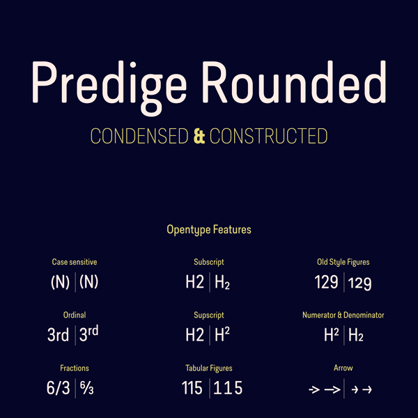 Predige Rounded, a soft condensed typeface