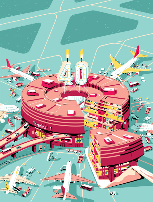 40 years of Charles de Gaulle Airport - anniversary illustration by Vincent Mahé
