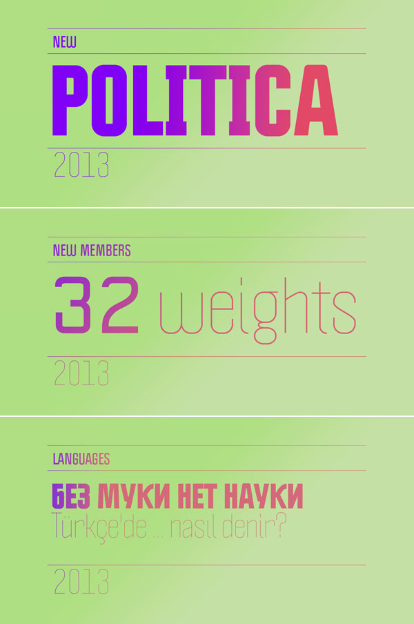 Politica is a super family with diverse fonts and weights by Alejandro Paul of Sudtipos.