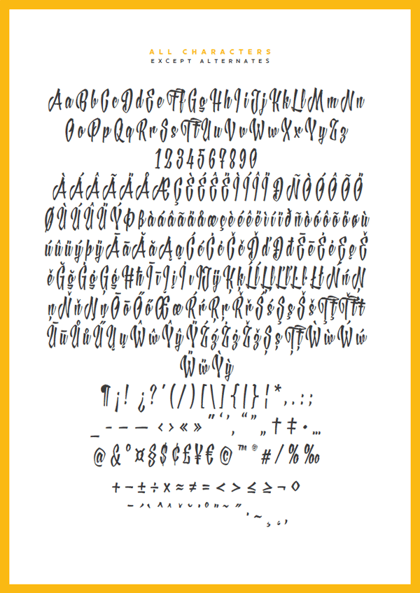 XXII YeahScript font - all characters