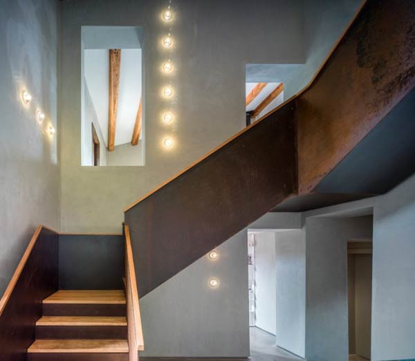 Staircase inside the Villa CP, a restored farmhouse in Girona, Spain by ZEST Architecture