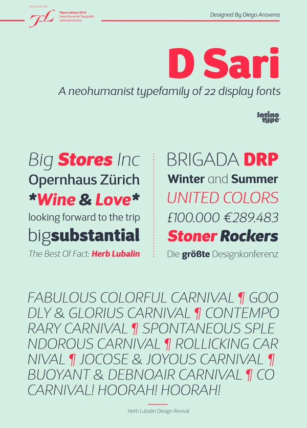 D Sari neohumanist font family from Latinotype