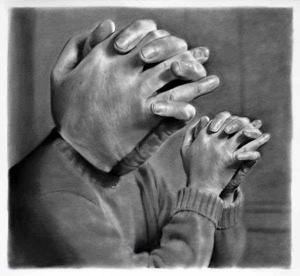 Faith Face - charcoal, graphite, and ink on paper by artist Eric Yahnker