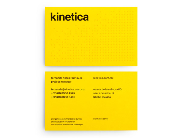 Kinetica's yellow business cards.