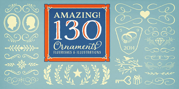 130 amazing ornaments of flourishes and different illustrations.
