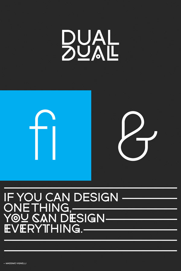 DUAL typeface, a full width sans-serif font with experimental alternates.