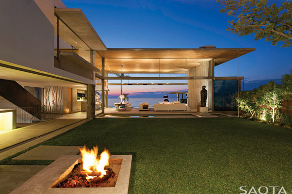 The garden and outdoor fire place of the De Wet 34 house in Bantry Bay, Cape Town, South Africa.