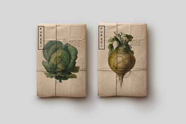 Puree Organics - packaging design with vegetable illustrations.