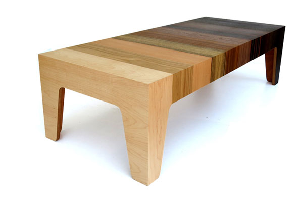 A coffee table made of MDF and ten types of veneer to create a stunning gradient effect.