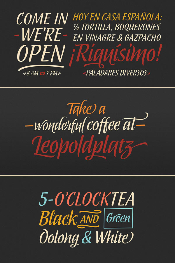 Abelina calligraphic script font for display use.
