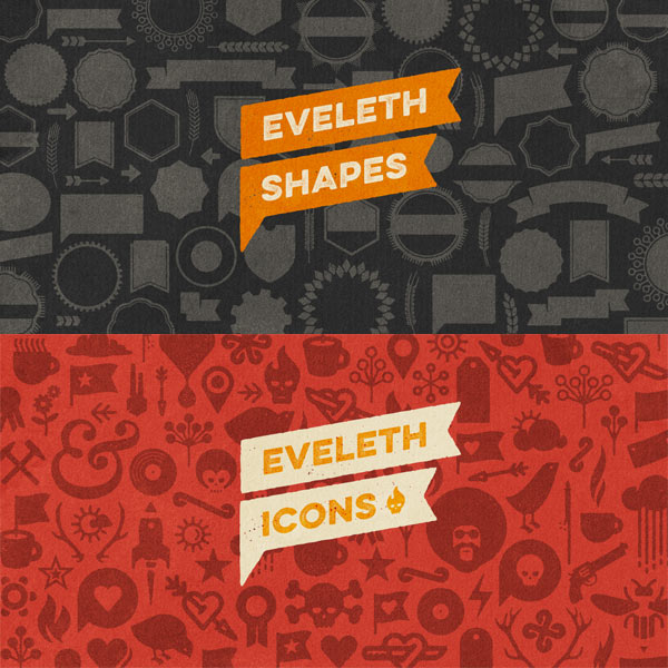 The Eveleth letterpress font family is packed with lots of shapes and icons.