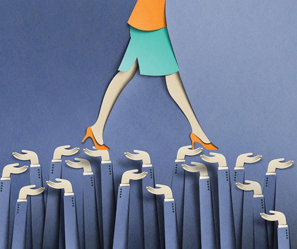 Papercraft illustrations for New York Times - Helping Women 'Lean In'.