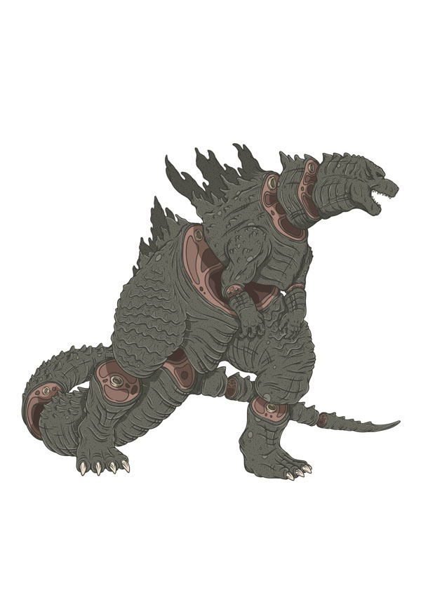 Sliced Godzilla illustration by French illustrator and designer Alexandre Godreau.