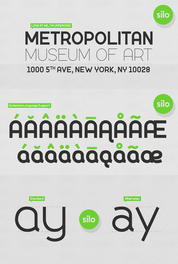 The Silo font familywith extensive language support and alternate characters.
