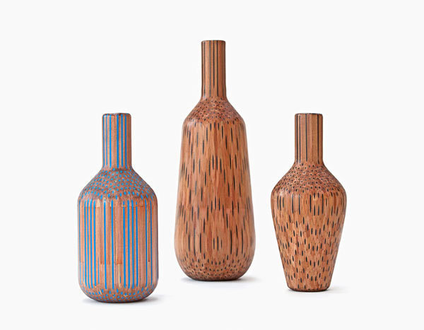 Amalgamated - vases made up from pencils by Studio Markunpoika.