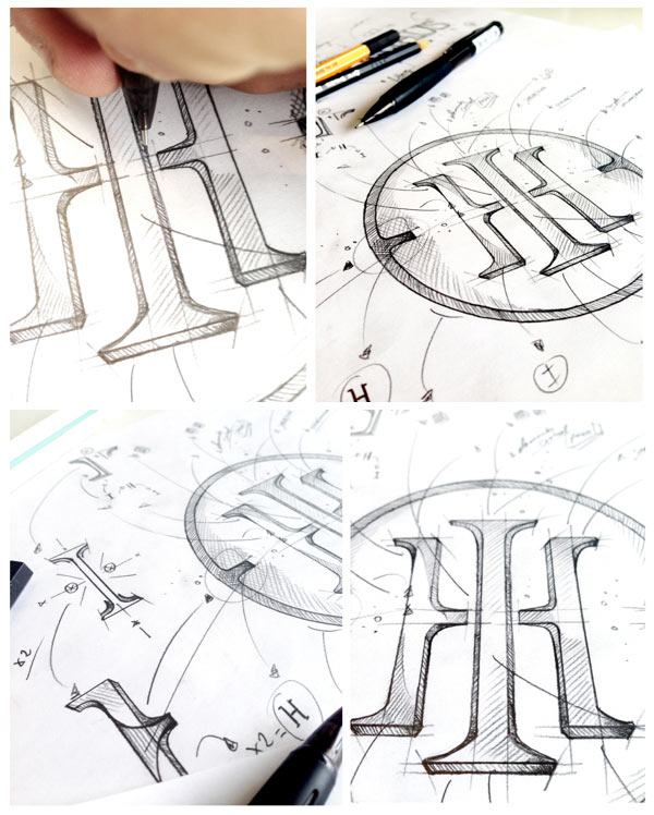 Logo drawings by hand with pencil.