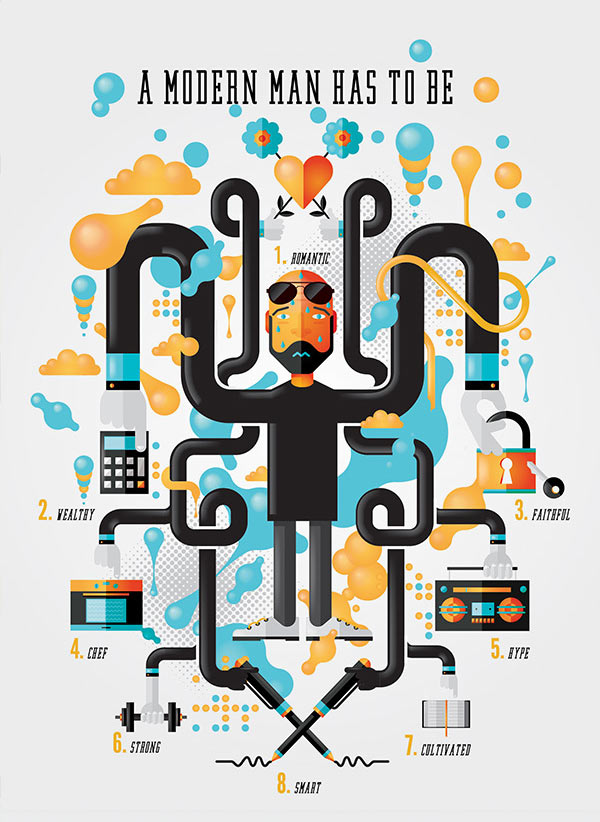 A modern man has to be - flat and colorful infographic created a vector illustration.