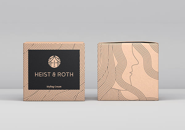 Heist & Roth - styling cream packaging illustrations - front and back.