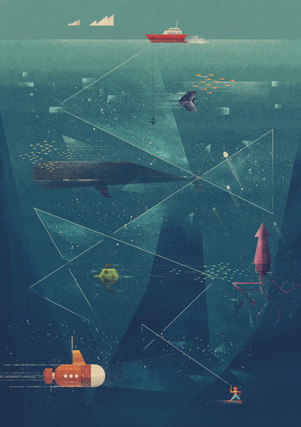Underwater. - This work is part of a series of three adventure illustrations: 'Peak', 'Underwater', and 'Space'.