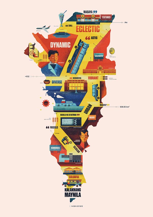 Creative Cities. - Dan Matutina was asked to create Metro Manila's visual map that shows landmarks, modes of transportation, and food.