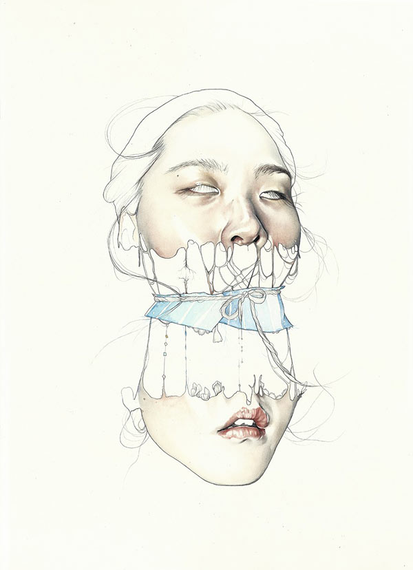 Inevitable - Surreal mixed media portraiture on paper by Haejung Lee