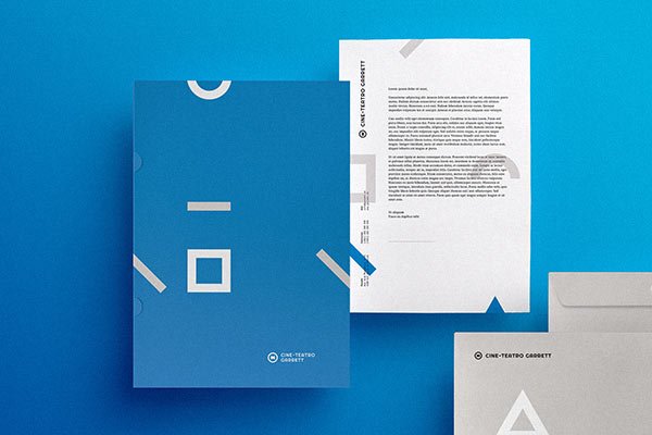 Stationery design of a visual identity system proposed for the Cine-Teatro Garrett.