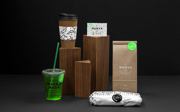 Mamva - health-food restaurant brand and package design by Anagrama.
