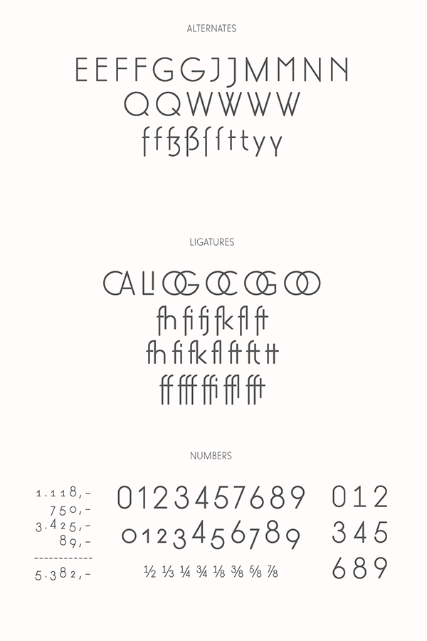 The free demo version includes different alternates, ligatures, and numbers.