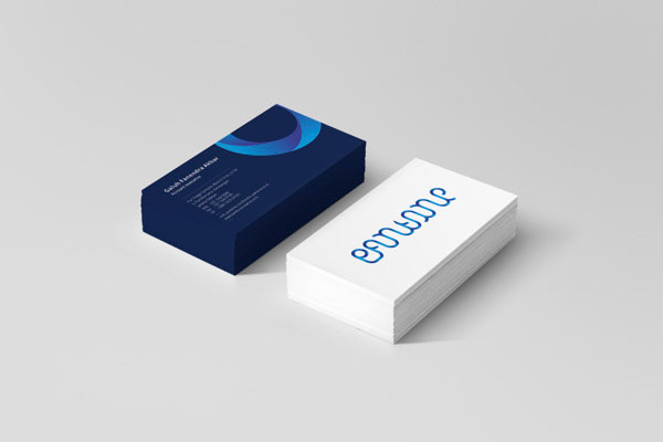 Agency business cards in white and blue.