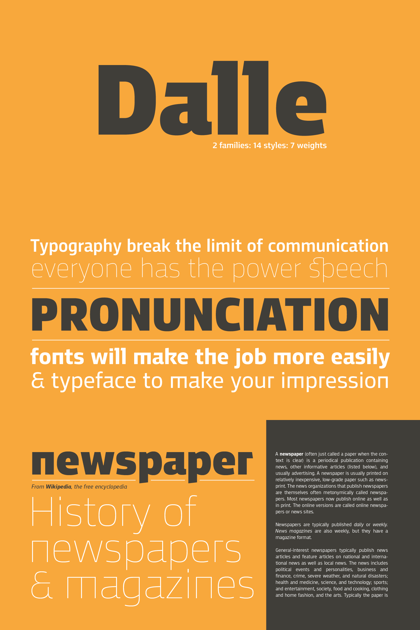 The Dalle font family by Stawix Ruecha, a modern geometric superfamily based on current trends in order to apply for different typographic needs.