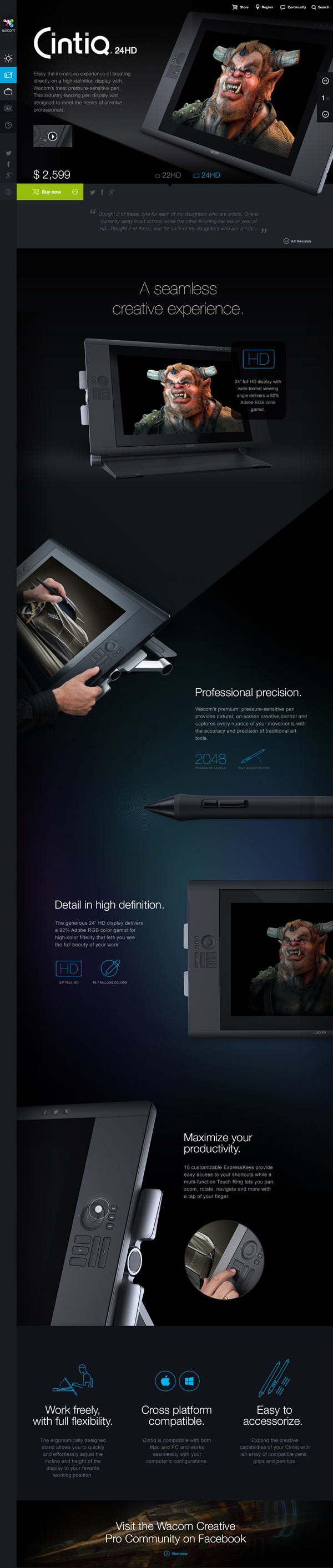 The Wacom Cintiq product page of the new redesign.