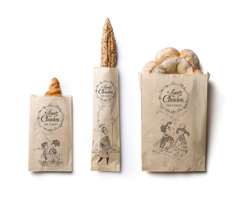 The bakery packaging with different illustrations.