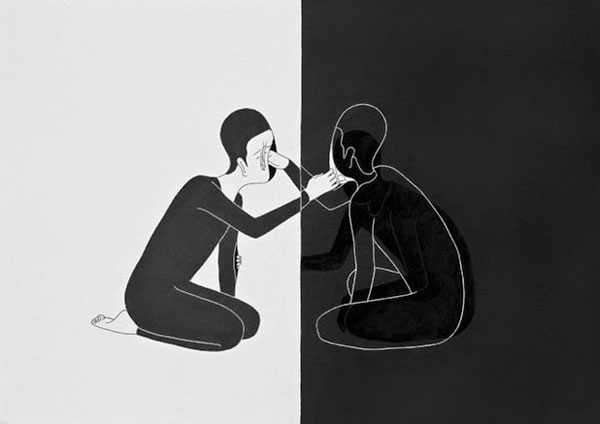 Black and white illustrations and dreamlike melancholic drawings of the Moonassi series.