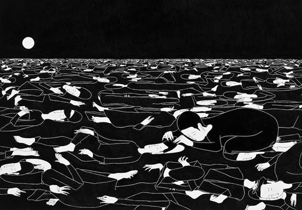 Black and white illustration by Daehyun Kim.