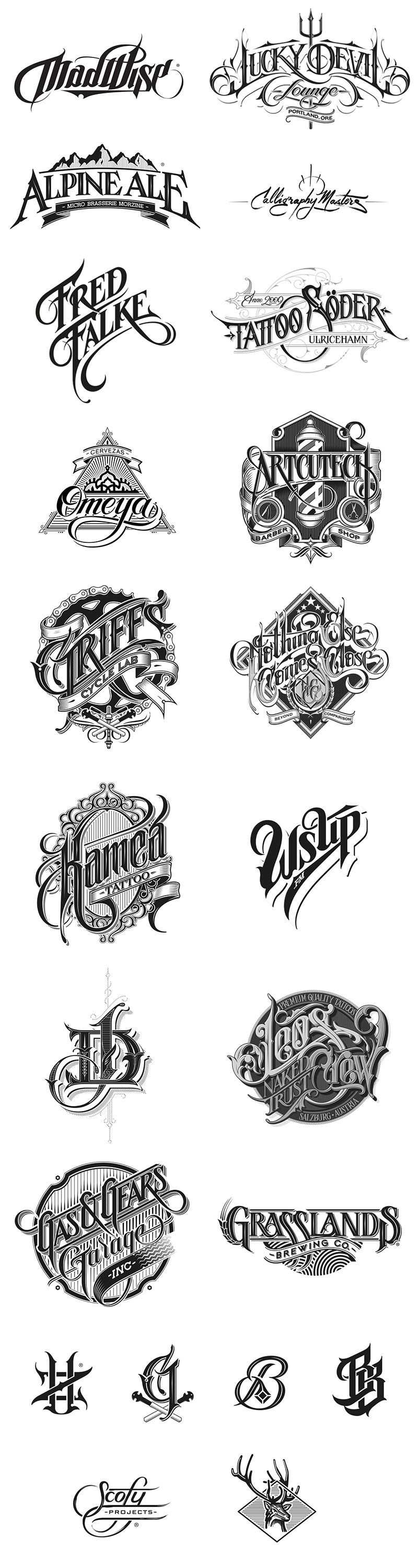 Logotypes, marks, and custom letterings by Martin Schmetzer, a Stockholm based artist and graphic designer with main focus on hand-drawn typography.
