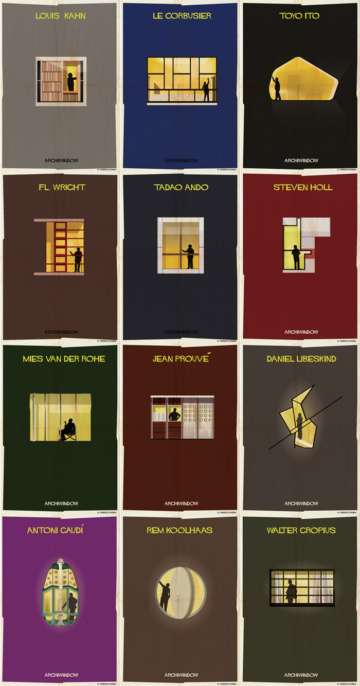 Poster illustrations by Federico Babina of his Archiwindow series.