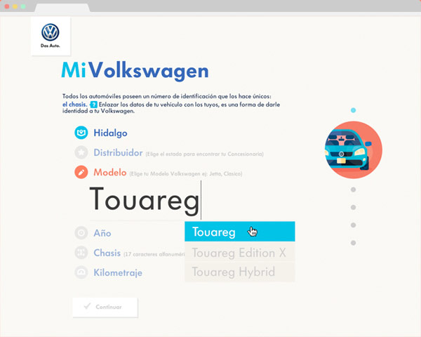 Car info page of the Experiencia Volkswagen Website.