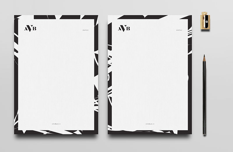Black and white stationery of law firm AVB.