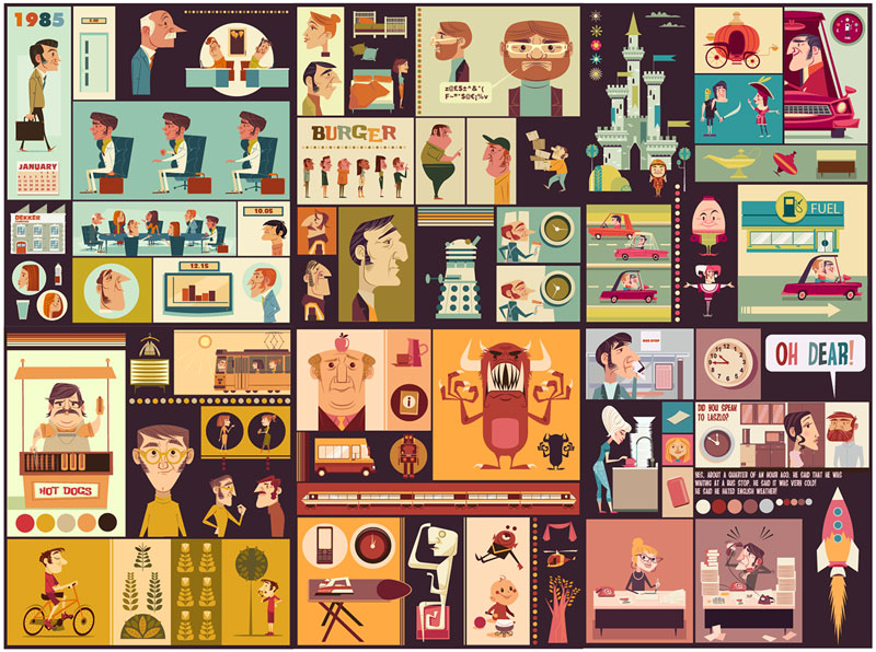 A series of small images created by James Gilleard for Cengage textbooks.