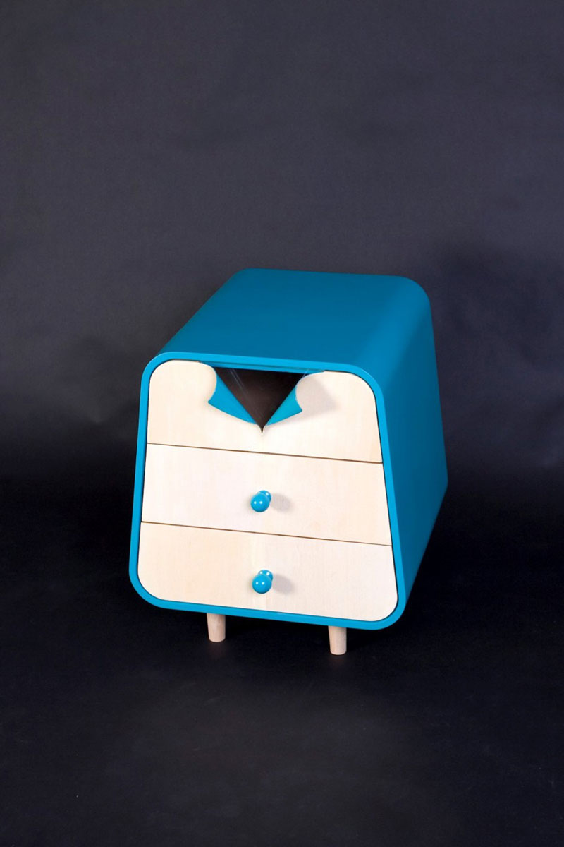 Blue and white bedside table from the Unbutton Collection.