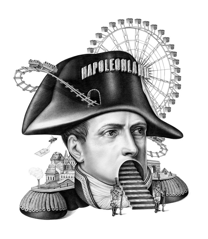 Magazine M le Monde - cover illustration with pencil about the Napoleon mania.