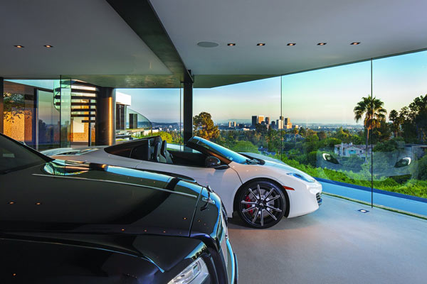 The garage of the luxurious mansion.