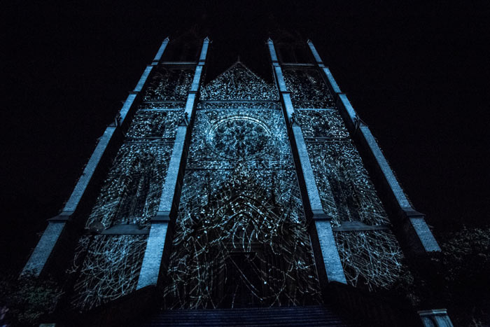 Wall projection for a mapping festival.