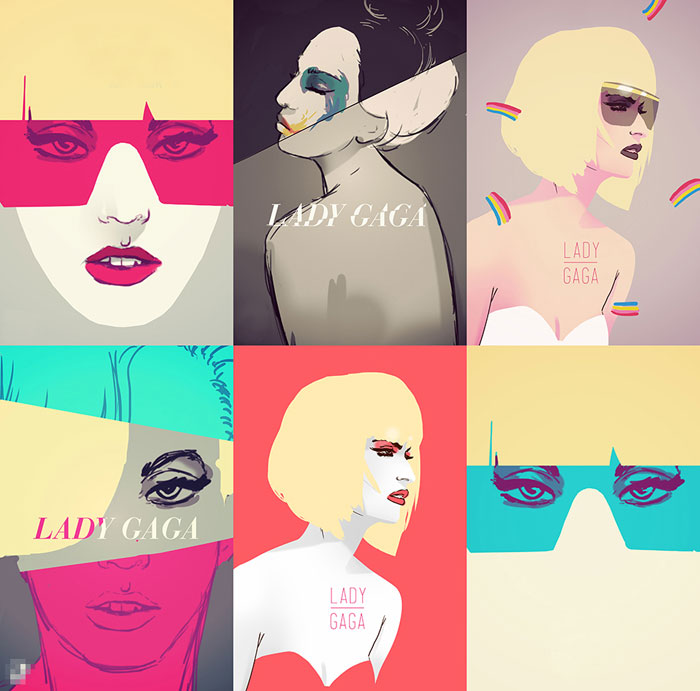 Different Lady Gaga sketches.
