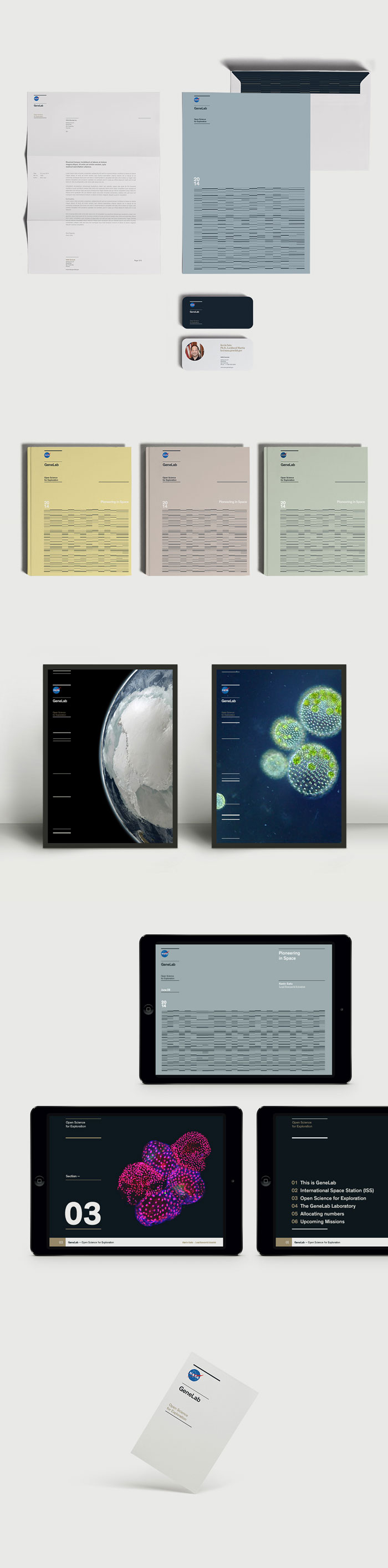 Nasa GeneLab - stationery, communication design, and visual identity for print and web.