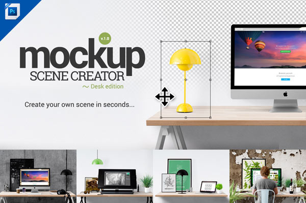 The Mockup Scene Creator for Adobe Photoshop lets you create your own scenes in seconds.