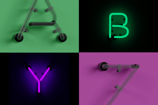 An Adobe Photoshop file that includes realistic neon light letters.