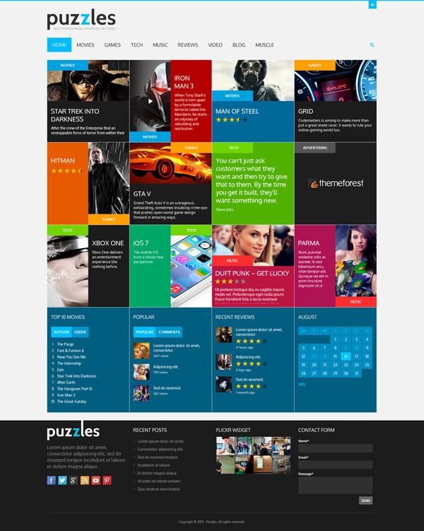 Home screen of the Puzzles WordPress theme for online magazines and review pages.
